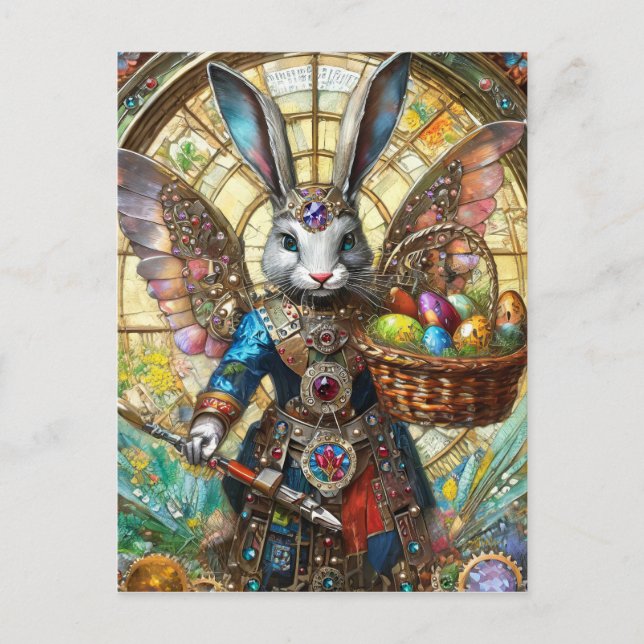 Steampunk Easter Bunny Warrior Angel Postcard (Front)