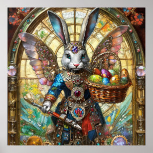 Steampunk Easter Bunny Warrior Angel Poster