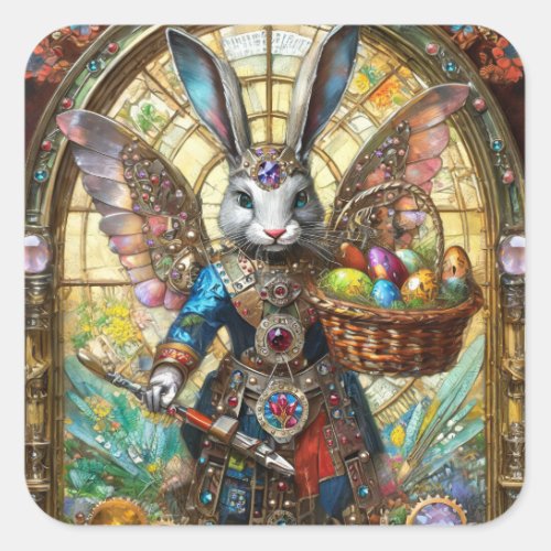 Steampunk Easter Bunny Warrior Angel Square Sticker