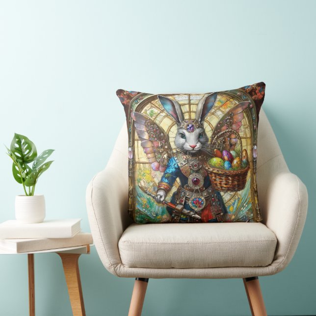 Steampunk Easter Bunny Warrior Angel Throw Pillow (Chair)