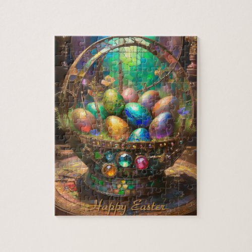 Steampunk Easter Colorful Eggs in Basket Jigsaw Puzzle