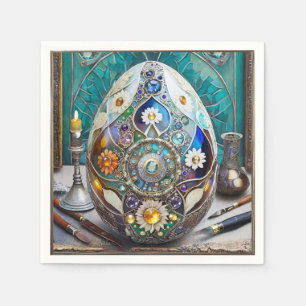 Steampunk Easter Ornate Blue Egg Napkins