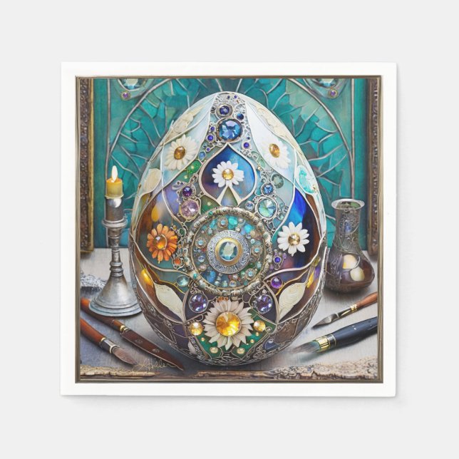 Steampunk Easter Ornate Blue Egg Napkins (Front)