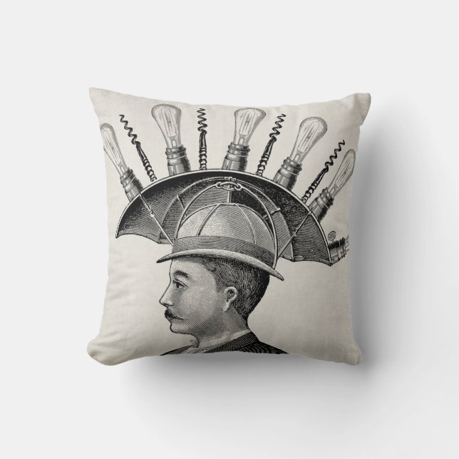 Steampunk Edison Electricity Light Bulb Pillow (Front)