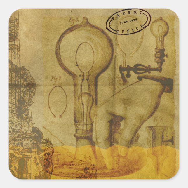 Steampunk Edison Light Bulb Patent Office Stickers (Front)