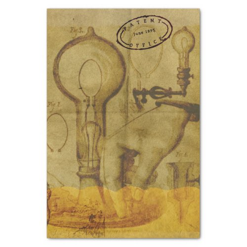 Steampunk Edison Light Bulb Patent Office Tissue Paper