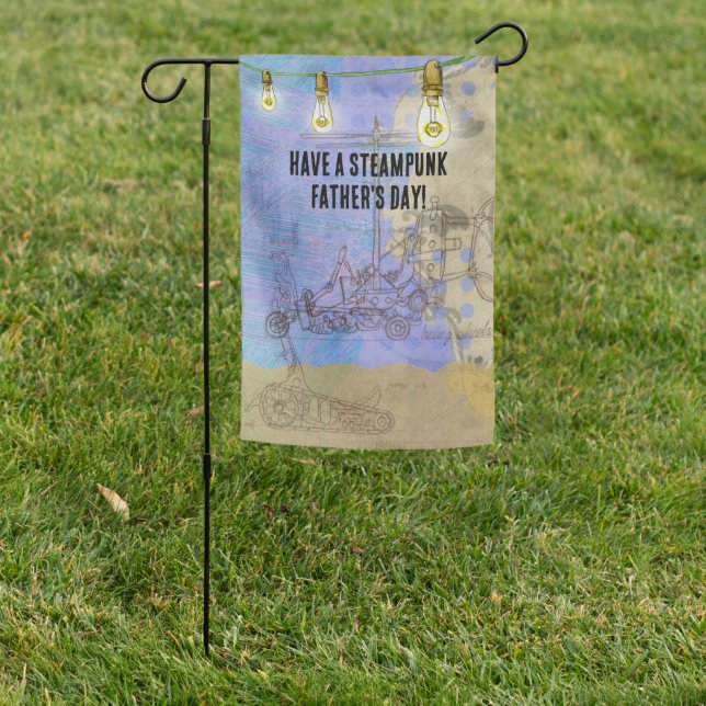 Steampunk Edison Lights on a Wire Father's Day Garden Flag (In SItu)