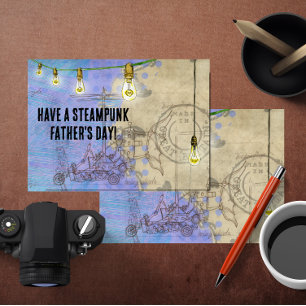 Steampunk Edison Lights on a Wire Father's Day Holiday Card