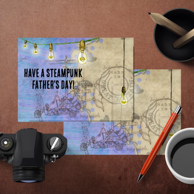 Steampunk Edison Lights on a Wire Father's Day Holiday Card (Creator Uploaded)