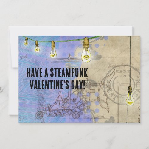 Steampunk Edison Lights on a Wire Valentines Day Holiday Card