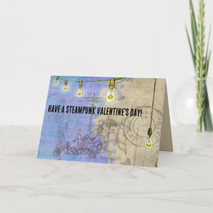 Steampunk Edison Lights on a Wire Valentine's Day Holiday Card
