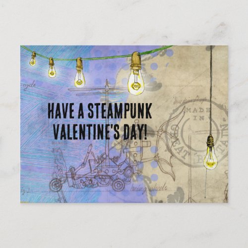 Steampunk Edison Lights on a Wire Valentines Day Holiday Postcard