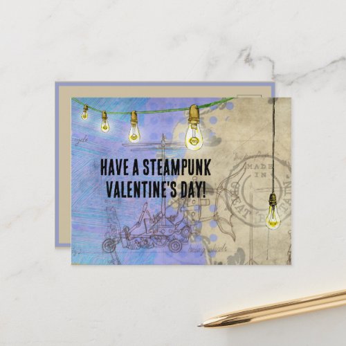 Steampunk Edison Lights on a Wire Valentines Day Holiday Postcard