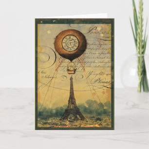 Steampunk Eiffel Tower & Hot Air Balloon Card
