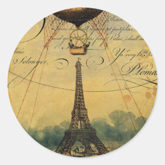 Steampunk Eiffel Tower & Hot Air Balloon Classic Round Sticker