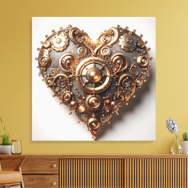Steampunk Elegant Clockwork Gear Heart Canvas Print (Insitu(LivingRoom))