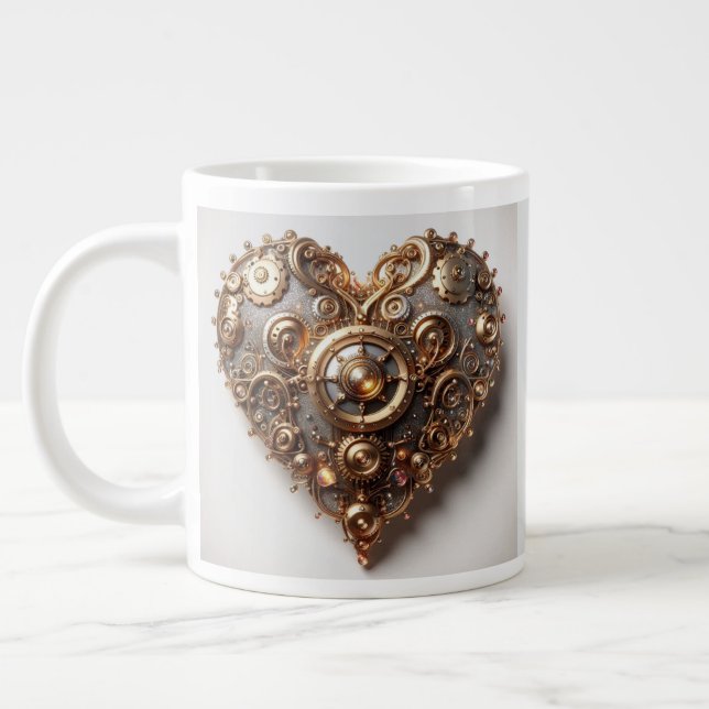 Steampunk Elegant Clockwork Gear Heart Giant Coffee Mug (Left)