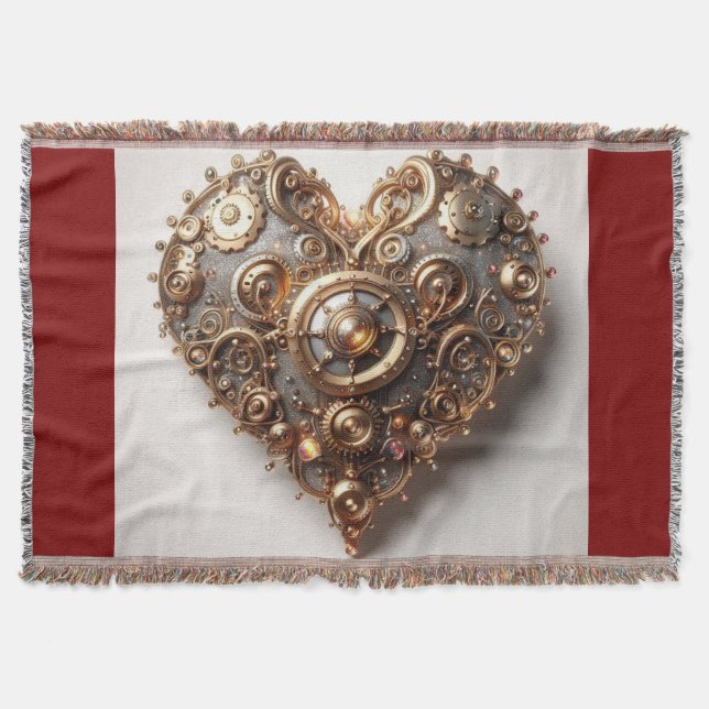 Steampunk Elegant Clockwork Gear Heart Throw Blanket (Front)