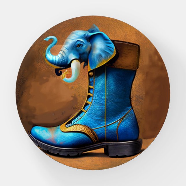 Steampunk Elephant Boot glass dome paperweight (Front)