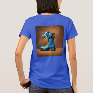 Steampunk Elephant Boot women blue T-shirt back
