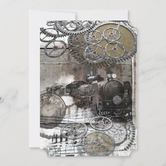 Steampunk Engine Gears Wedding Invitation (Front)