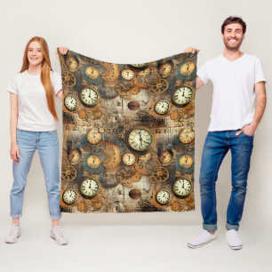Steampunk Engineering Blueprint Brown Brass Fleece Blanket