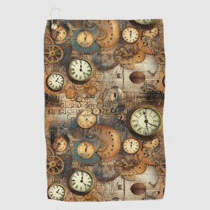 Steampunk Engineering Blueprint Brown Brass Golf Towel