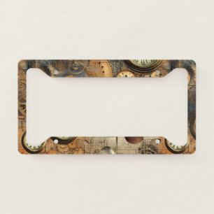 Steampunk Engineering Blueprint Brown Brass License Plate Frame