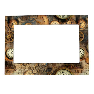 Steampunk Engineering Blueprint Brown Brass Magnetic Frame