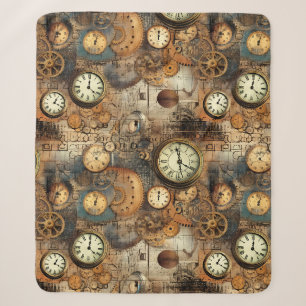 Steampunk Engineering Blueprint Brown Brass Sherpa Blanket