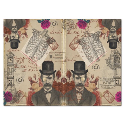 Steampunk English Gentlemen and Clocks Tissue Paper