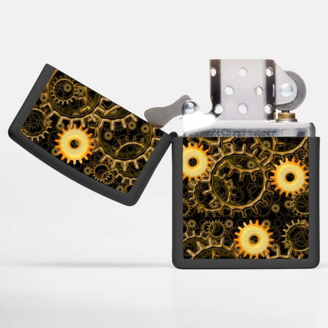 Steampunk Essential Gear Print Zippo Lighter (Opened)