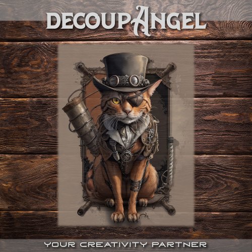 Steampunk Explorer Cat _ decoupage _  Tissue Paper