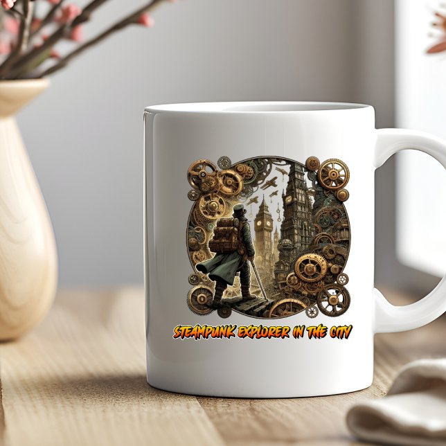 Steampunk Explorer in the City of Gears Coffee Mug (Creator Uploaded)