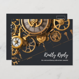 Steampunk Extravaganza Vintage Clockwork RSVP Invitation Postcard