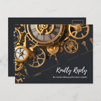 Steampunk Extravaganza Vintage Clockwork RSVP Invitation Postcard