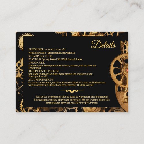 Steampunk Extravaganza Vintage Clockwork Wedding E Enclosure Card