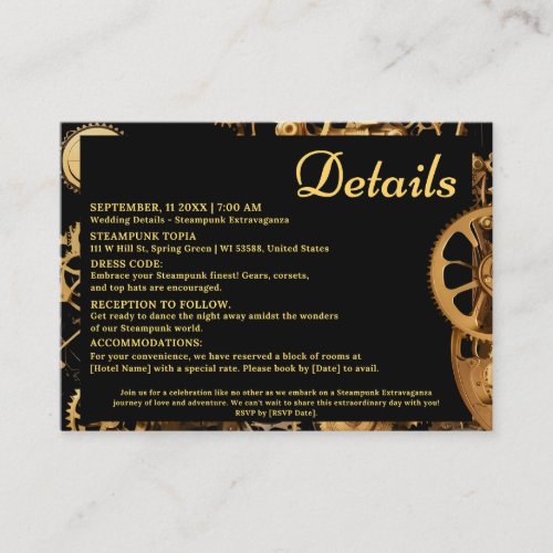 Steampunk Extravaganza Vintage Clockwork Wedding Enclosure Card