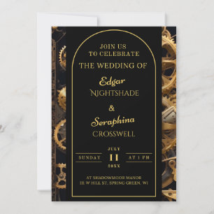 Steampunk Extravaganza Vintage Clockwork Wedding Invitation