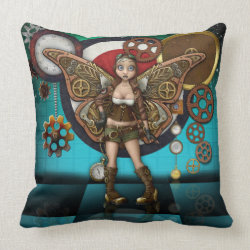 Steampunk fairy designer illustrated throw pillow