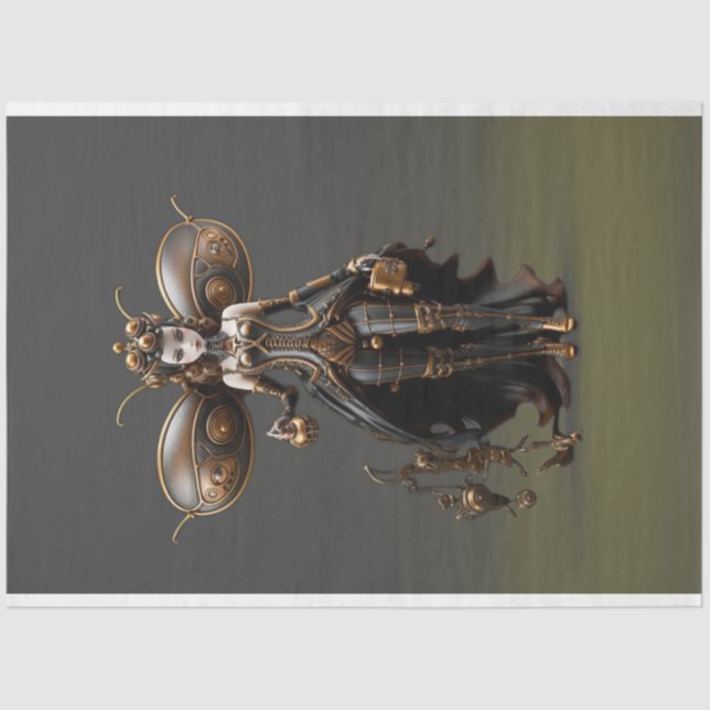 Steampunk Fairy Gold and Black Decoupage Tissue Paper (Front)