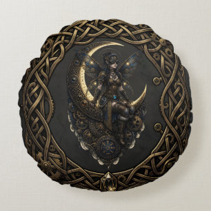 Steampunk Fairy Guardian. Round Pillow