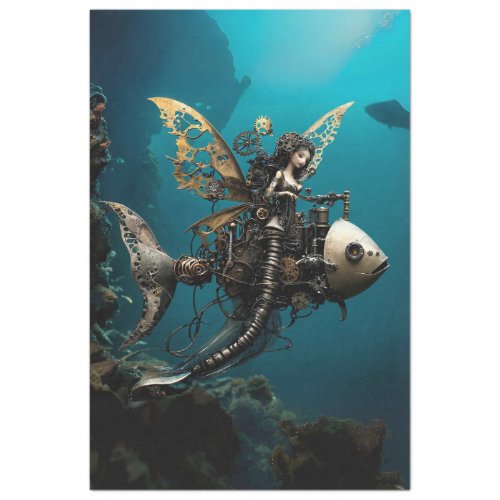 Steampunk Fairy Mermaid on Fish Decoupage Tissue Paper