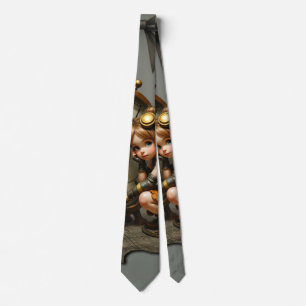 Steampunk Fairy with Golden Wings & Antique Clock Neck Tie