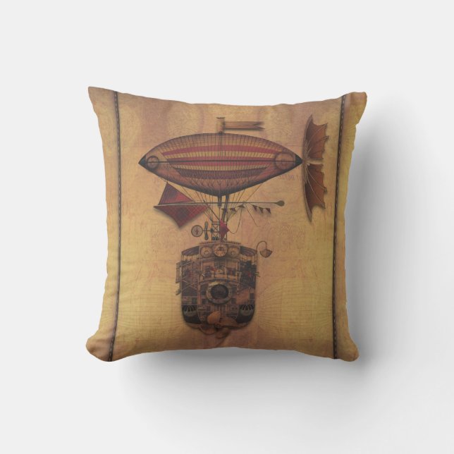 Steampunk Fantasy Airship Oceania Maiden Voyage Throw Pillow (Front)