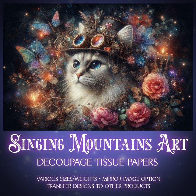 Steampunk Fantasy Cat Butterflies Decoupage  Tissue Paper (Creator Uploaded)
