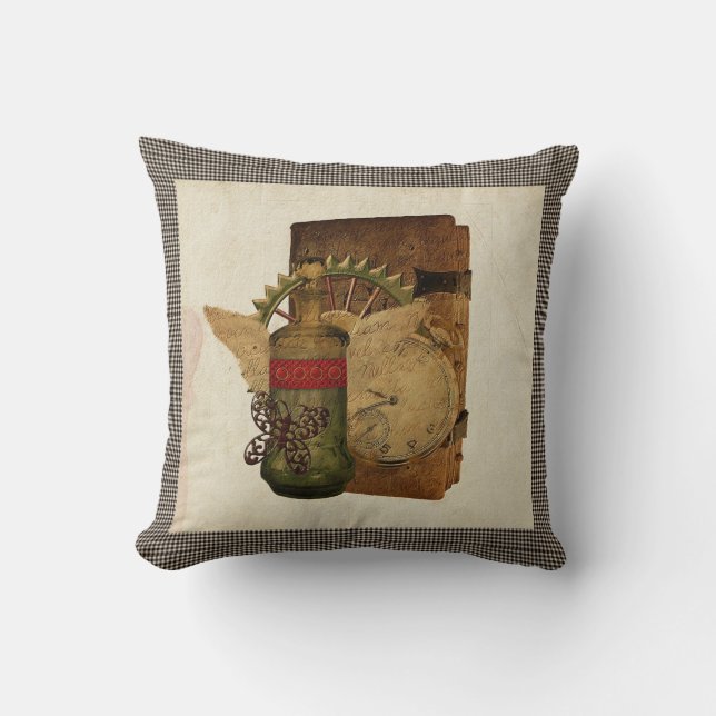 Steampunk Fantasy Collage Throw Pillow (Front)