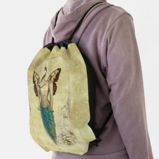 Steampunk Fantasy Peacock Gold Drawstring Bag