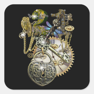 Steampunk Fashion party Square Sticker