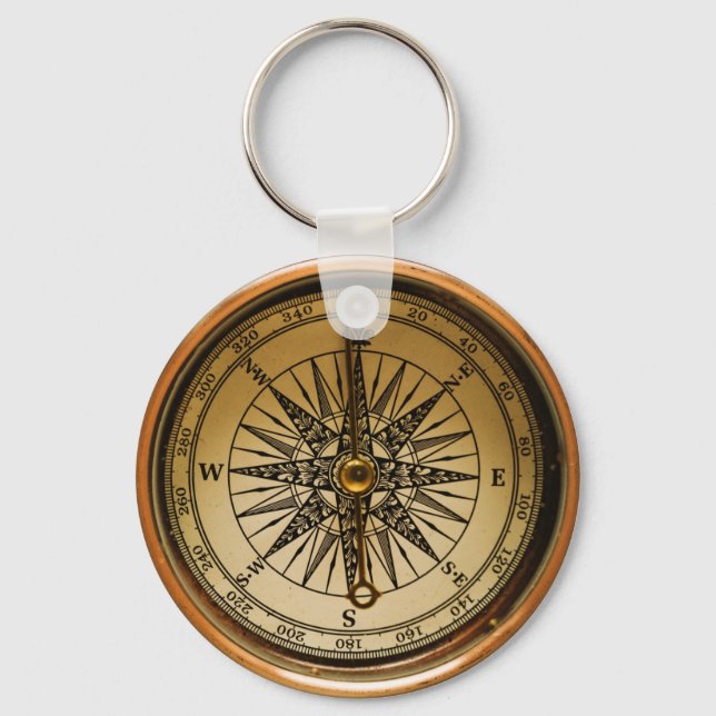 Steampunk Faux Compass Design Keychain (Front)